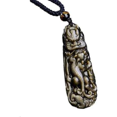 Natural Stones Golden Obsidian Money Bag Pendant Free Necklace Patron saint PIXIU Transfer Lucky Crystal Jewelry Energy Stone