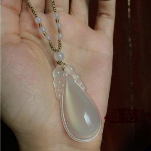 Natural ice white jadees pith jade pendant jadees vase pendant mens and womens water drop Ruyi lucky Pendant Amulet