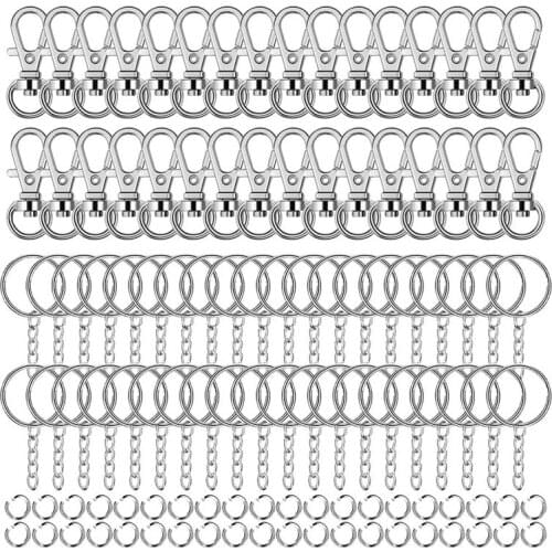 Hot YO-195 Piece Swivel Snap Hooks and O Key Rings with Open Jump Ring, Metal Lobster Claw Clasp Key Chain Parts for Craft DIY