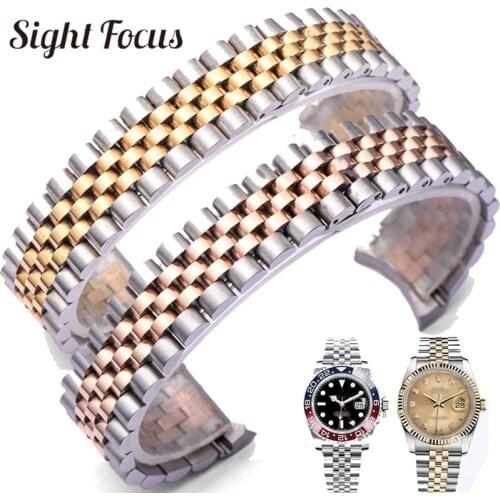 Stainless Steel 13mm 20mm Watch Strap for Rolex Datejust president Jubilee Bracelet Mens Fold-over Clasp Bands Relogio Masculino