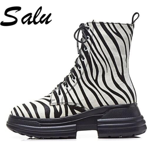 Salu 2020 Winter Short Boots Full Genuine leather Booties Shoes Women Moccains Plush Handmade Black Snow fashion Boots Large