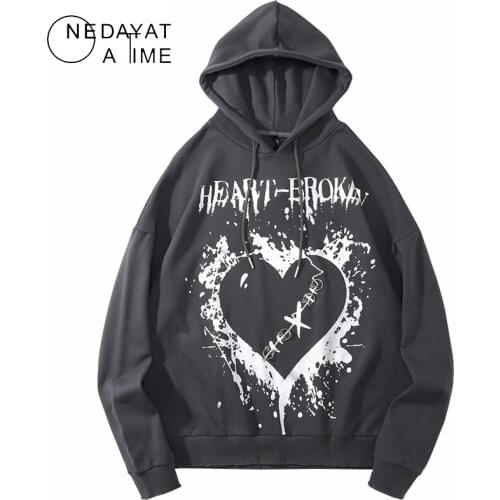 Harajuku Streetwear Hoodies Graffiti Heart Letter Print Hooded Sweatshirts Hip Hop Casual Fashion Hoodie Loose Tops Outerwear