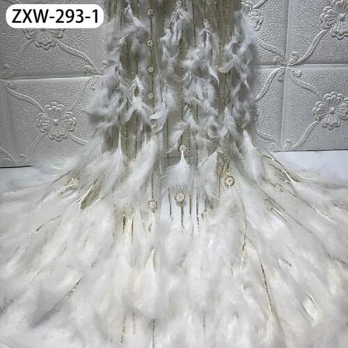 Luxury African Embroidered Tulle Net Lace Fabric with Feather French Net Lace for Party Dress ZXW-293