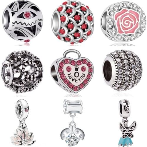Punk Vintage Tibet Silver Color Crystal Map Flower Fairy Dog Owl Butterfly Charms Beads Fit Pandora Bracelets for Women DIY Gift