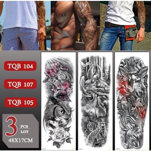 3 pcs/lot Waterproof Temporary Tattoo Sticker For Men Women Full Arm Fake Tattoos Large Arm Sleeve Old School Flash Arm Stickers