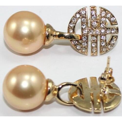 Womens fashion temperament GOLD PLATED YELLOW Shell Pearl Earrings