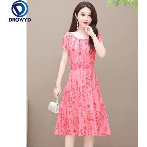 Summer Red Floral Chiffon Midi Sundress 2021 Korean Women Oversize Boho Beach Dresses Party Casual Bodycon Sexy O-neck Vestidos