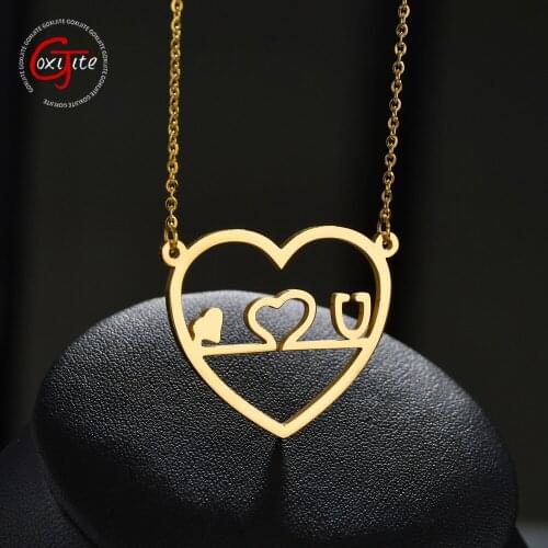 Goxijite Love Jesus Stethoscope Pendant Necklace For Women Stainless Steel Gold Love Heart Necklaces Doctor Nurse Best Gift