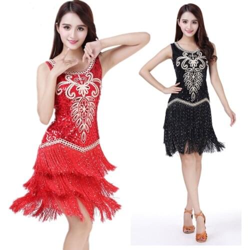Ladies 1920s Flapper Dress Vintage Charleston Gatsby Fringed Outfits Cocktail Latin Dance Dress Stage Competition Dress