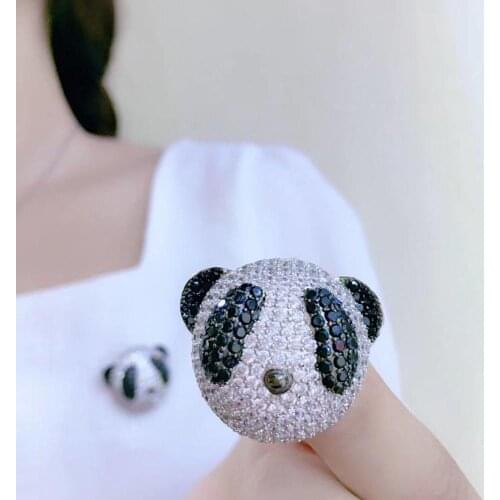 Cute romantic head of panda brooch 925 sterling silver with cubic zircon fine women jewelry free shipping unisex brooch