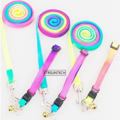 100pcs Dog Cat Collar Leash Adjustable Pet Collar Lead for Cat Puppy Small Pet Outdoor Walking Rainbow Leashes