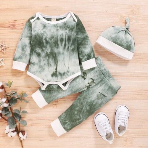 3pcs/set Autumn Baby Girl Boy Long Sleeve Cotton Romper Tops+Pants+Hat Casual Set Clothes