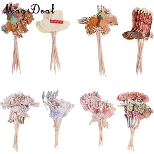 48pcs/Set Flower Fairy Pixie Cowboy Cupcake Picks Toppers Party Cake Decoration