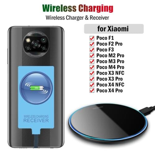 Qi Wireless Charger & Receiver for Xiaomi Poco F1 F3 F2 Pro M2 M3 X2 X3 NFC X3 Pro Wireless Charging Adapter Type-C Connector