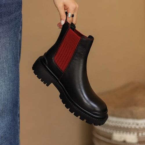 INS hot Women ankle boots natural Leather 22-24.5cm Cowhide upper Chelsea boots Individual design boots for women chunky boots