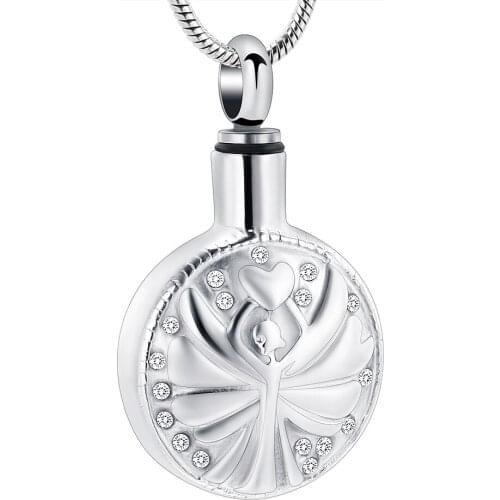 JD8361 With Angel Round Stainless Steel Keepsake Necklace For Women Stainless Steel Cremation Urn Jewelry For Ashes Of Loved One