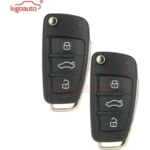 Kigoauto 2pcs flip remote key for Audi A3 TT 2007 2008 2009 2010 8P0837220D 3 button 434Mhz HU66 blade