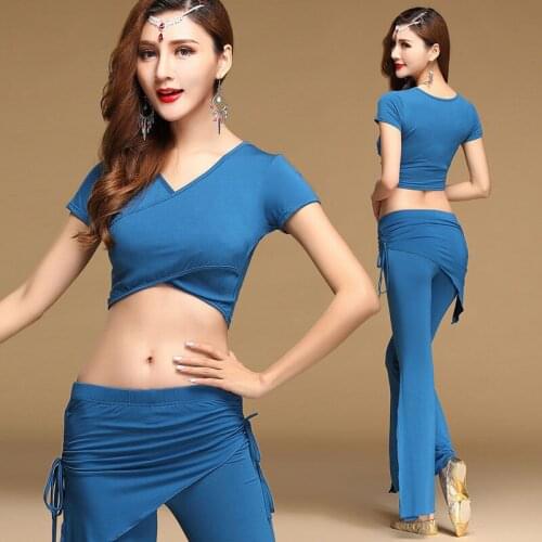 2020 New Gauze Sleeve V-neck Belly Dance 3 Pcs/set Top+Pant+Belt Milk Silk Belly Dance Costumes Women For Dancer Clothing