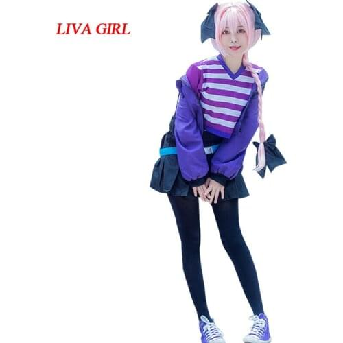 Liva girl Fate Apocrypha Astolfo Cosplay Costumes Women Purple Jacket Spring Coat t-shirt skirt socks For Halloween Party