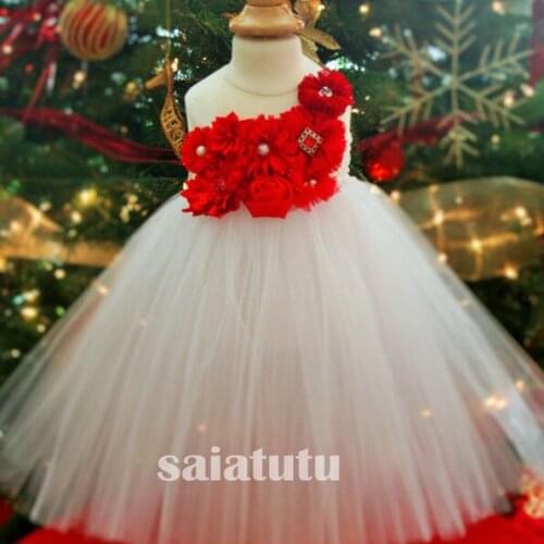 Red flowral Girls Dress New Year Princess Children Wedding Dress Gown Kids Dresses Tutu Party Birthday Dress Christmas Vestido