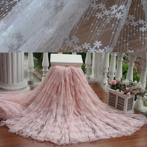 Free shipping width120cm Pink Vintage Embroidered Lace Fabric , Wedding Gown Lace Fabric bridal gown