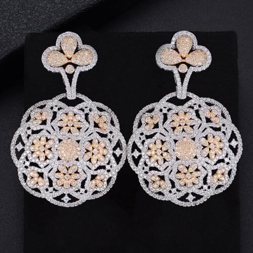 LARRAURI Trendy Flower Shape Hollow Big Pendant Charms Drop Earrings For Women Wedding Drop Dangle Earrings Fashion Jewelry
