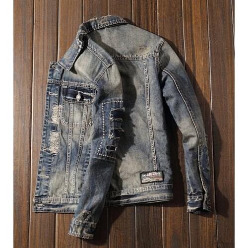 Fashionable and casual bull-puncher coat male euramerican street individual character is broken hole patch embroider thread deco