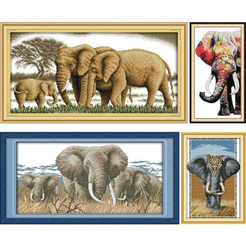 Joy Sunday Embroidery Cross Stitch Kit Holy Elephants Stamped Printed 11CT 14CT Counted Craft Needlework Handmade Decoration Set
