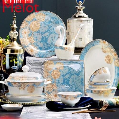High-End Bowl Set Household Chinese Bone Porcelain Tableware European Ceramic Pot Bowl Chopsticks Combination