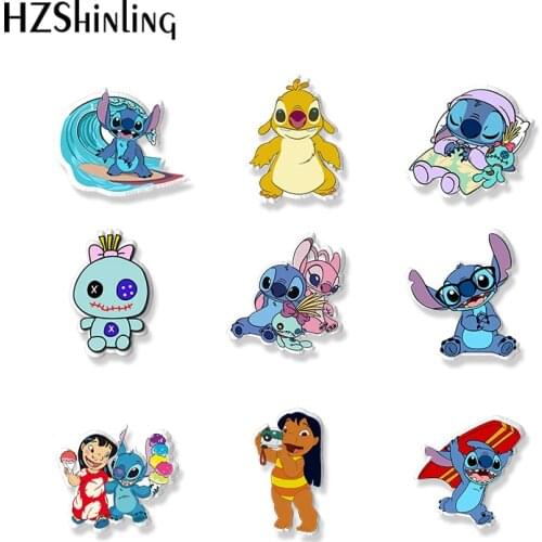 2021 New Funny Lilo and Stitch Angel Anime Movies Characters Acrylic Brooch Pin Handcraft Epoxy Resin Clothing Badge Pins