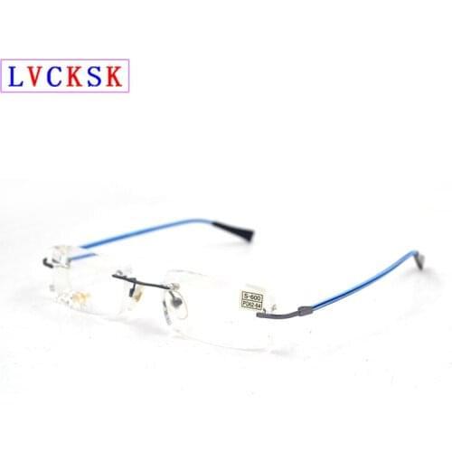Finished Rimless Square Myopia Glasses Women Men Striped Legs Nearsighted Spectacles Shortsighted Eyeglasses -100~-600 L3