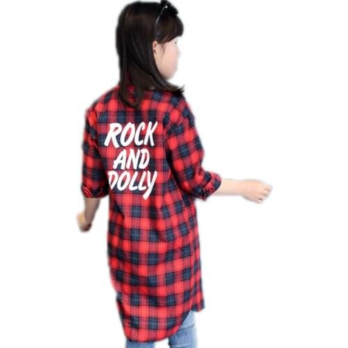 Girls blouse and shirts 2019 new arrival baby girl clothes autumn long plaid girl patterns letter printed girl outfits clothes