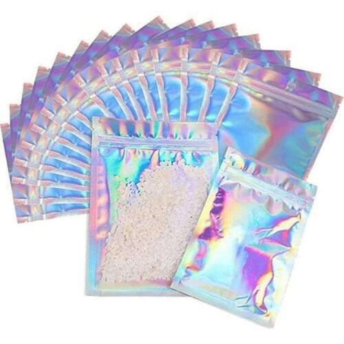Resealable Mylar Bags Holographic Color Multiple Size Smell Proof Bags Clear Zip Lock Food Candy Storage Packing Bags