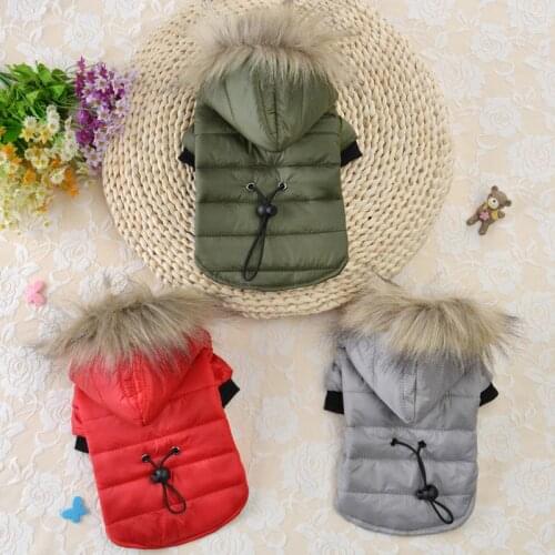 Autumn/Winter Warm Dog Clothes For Small Dogs Adjustable Puppy Pet Cat Coat Jacket Fur Hooded Pet Clothing Chihuahua Pug Clothes