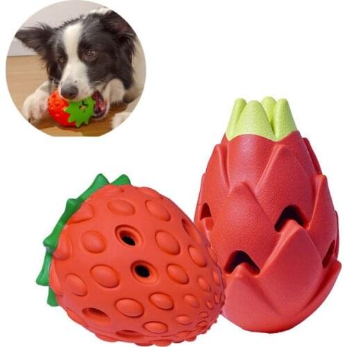 Portable Strawberry Dog Leak Food Ball Slow Feeder Dispenser Durable Rubber Chew Toy Interactive Training Stress Release