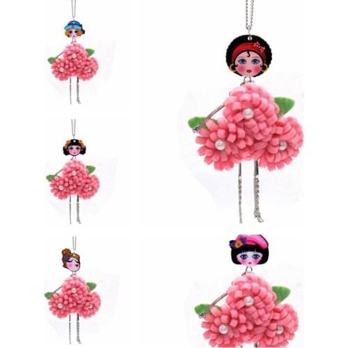 Creative Handmade 3 Flower Dress Girl Fairy Doll Necklace Sweater Fabric Crafts Women Jewelry Children Gift Wholesale