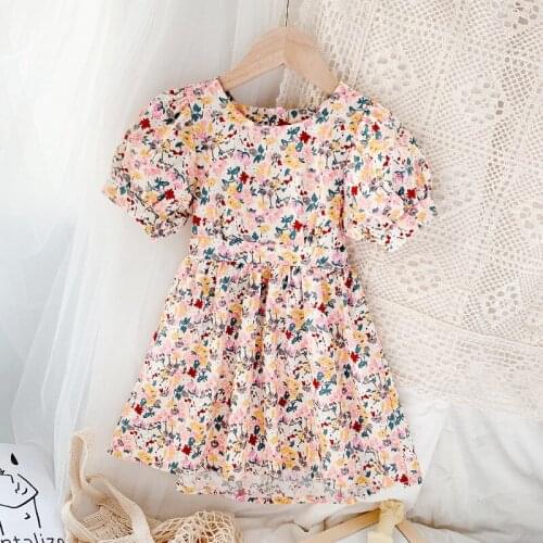 Flower Girl Dresses New Summer Toddler Kids Floral Dress Fashion Cotton Short Sleeve Princess Party Clothings Baby Girls Dresses