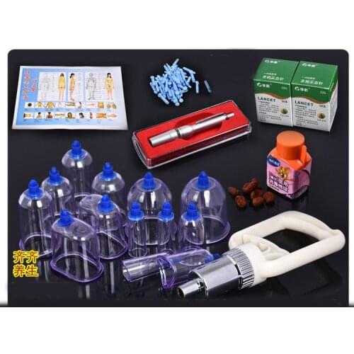 Full set of acupuncture massage therapy vacuum cupping with lancet needle pen acupoint charts