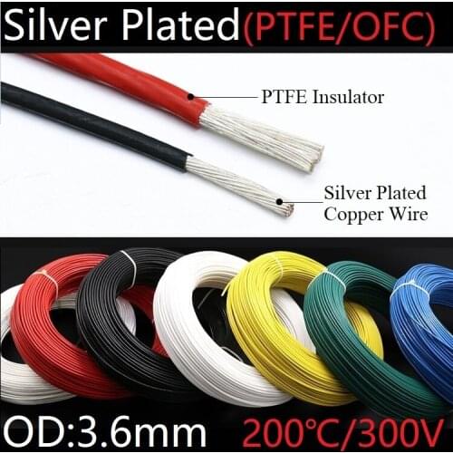 PTFE Silver Plated Wire OD 3.6mm Insulated High Temperature Soft Electron Cable OFC Copper DIY Headphone Singal Line Colorful