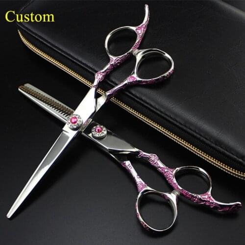 Custom logo professional japan 6 '' pink Plum handle hair scissors cutting barber salon thinning shears hairdressing scissors