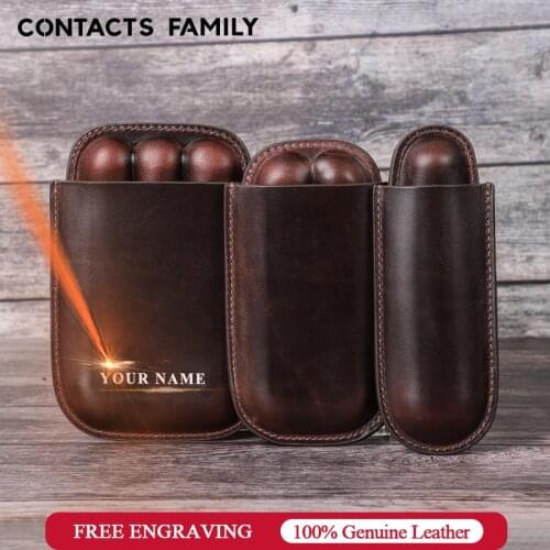 CONTACTS FAMILY Leather Cigar Case Multiple Cigars Sets Storage Portable Cigar Box Humidor Box for Travel Gift for Man Father