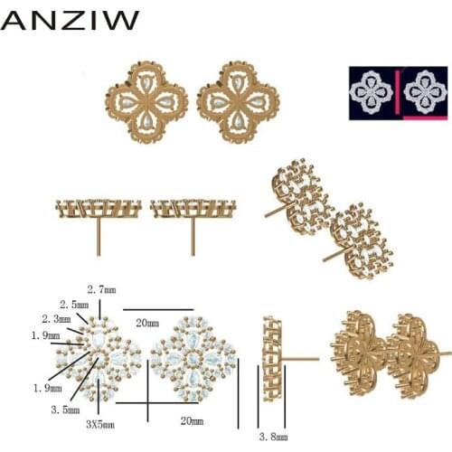 Fashion 925 Sterling Silver Pear Cut CZ Stud Earrings Silver Four Leaves Stud Earring Women Wedding Party Jewery Gift