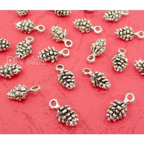 120pcs-Antique Silver 3D pine cone Charms Pendant 14x6mm