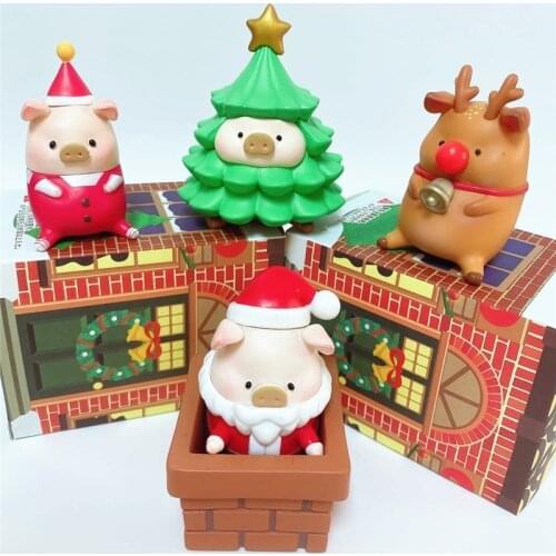 4pcs/pack Cute LULU Pig Cosplay Christmas Day PVC Model Desktop Decor Gifts for Girls and Boys