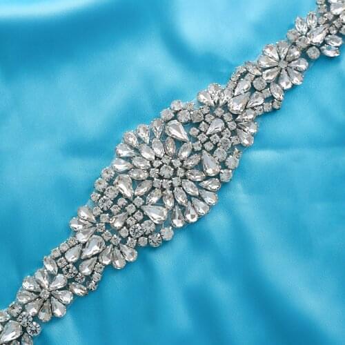 Rhinestone Gold Iron On Beaded Silver Wedding Dresses Belt Crystal Applique Garment DIY Accessories Wholesale S123
