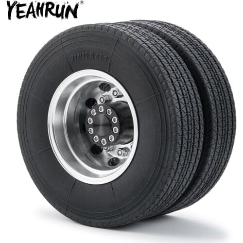 YEAHRUN Metal Alloy Rear Wheel Hub Rims with 22mm Width Black Rubber Tires for 1/14 Tamiya RC Trailer Tractor Truck Car Parts