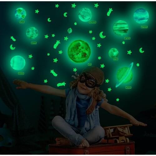 Luminous Solar System Planetary Meteor Wall Sticker Stars Dot Fluorescent Stickers Childrens Room Decoration Wall Self-adhesive