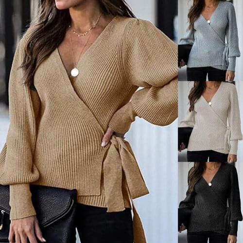 2020 Fashion Solid Color V-neck Sweater Womens Long Sleeve Bottoming Knitted Top Women Sweater casual solid turtleneck top XL