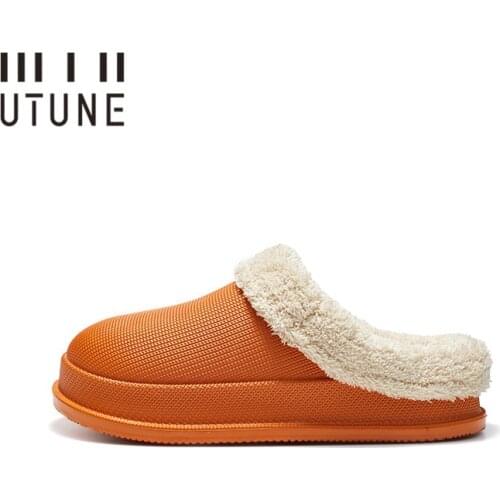 UTUNE Waterproof Shoes Winter Women Slippers Indoor Warm Thick Sole Men House Shoes with Burrs EVA Anti-slip Outside Shoes