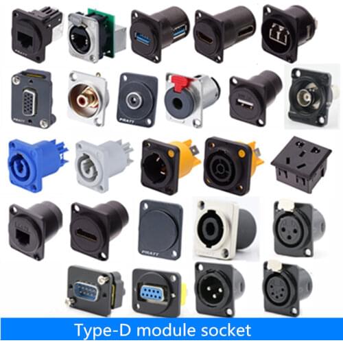 1pc High quality D type module base FOR 86 panel audio video multimedia socket XLR VGA DB9 BNC USB RJ45 RJ11 Jack 3.5/6.35 HDMI
